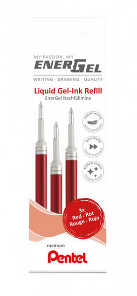 Gelschrijvervulling Pentel LR7 Energel 0.4mm rood set à 3 stuks