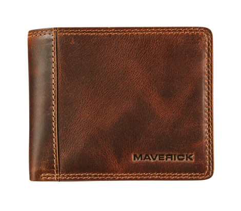 Portemonee Maverick The Original compact met kleingeldvak RFID leer bruin