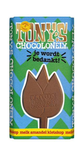 Chocolade Tony's Chocolonely je wordt bedankt reep melk karamel biscuit 180gr