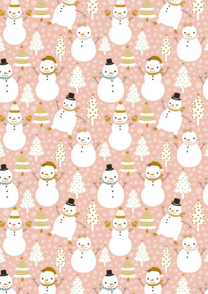 Cadeaupapier Kerst 50cm dessin 691940 Snowman dance pink