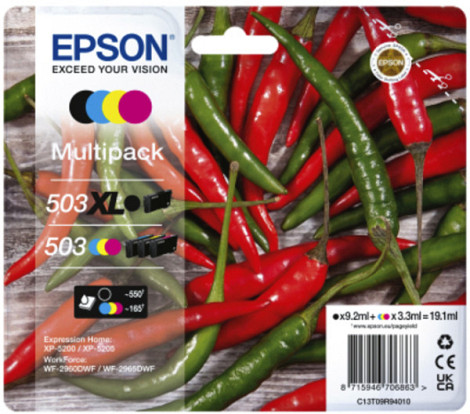 Inktcartridge Epson 503XL/503 T09R94 zwart + 3 kleuren