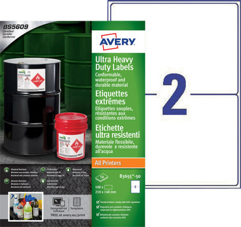 Etiket Avery B3655-50 148x210mm polyethyleen wit 100stuks