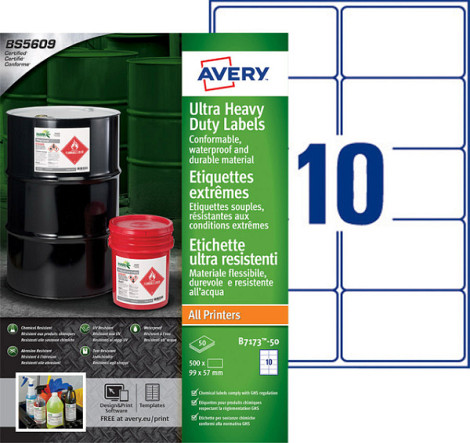Etiket Avery B7173-50 99x57mm polyethyleen wit 500stuks
