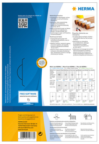 Etiket HERMA 10773 105x148mm weerbestendig wit 320 stuks
