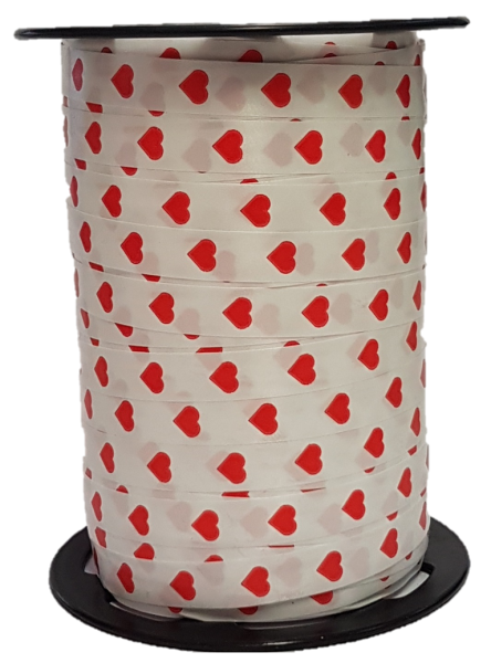 Krullint hartjes 10mm x 225meter wit/rood