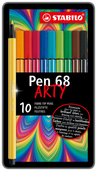 Viltstift STABILO Pen 68/10 Arty medium assorti blik à 10 stuks