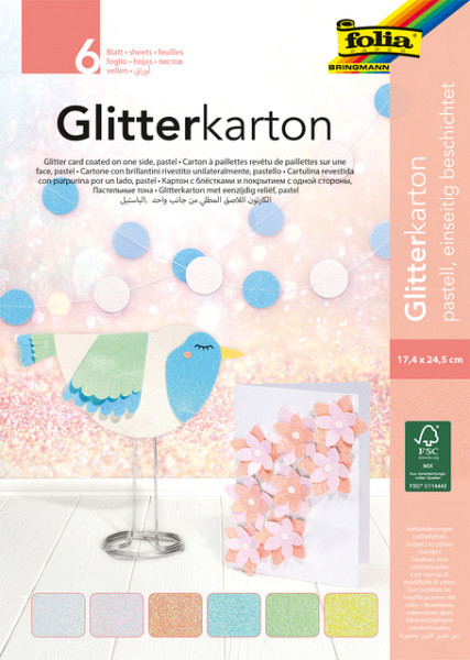 Glitterkarton Folia 174x245mm 6 vel pastel assorti