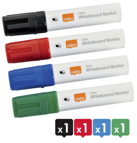 Whiteboardmarker Nobo Glide schuin assorti 10mm 4stuks