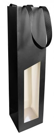 Wijnfleszak 1 fles 9.5x9.5X38.5cm Seduction zwart gecoat met venster 10 stuks