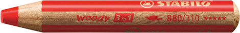 Kleurpotloden STABILO 880 woody 3 in 1 multitalent rood