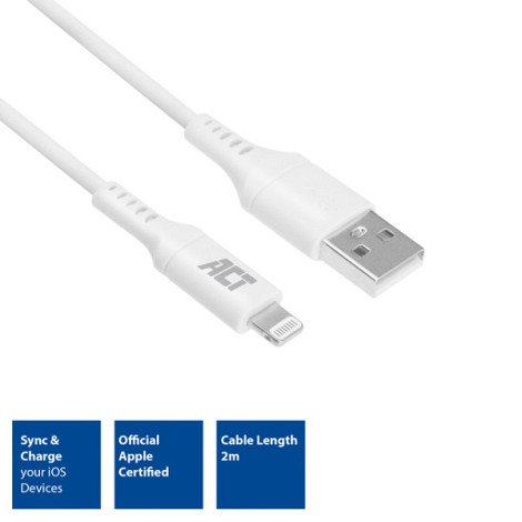 Kabel ACT USB 2.0 naar Lightning laad -en data 2 meter