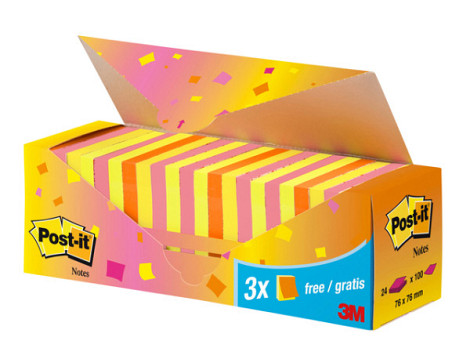Memoblok 3M Post-it 654 76x76mm neon assorti 21 + 3 gratis
