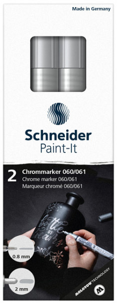 Viltstift  Schneider Paint-it 060 - 061 2.0mm en 0.8mm metallic chrome set à 2 stuks