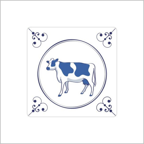 Etiket / Sticker Delftsblauw 40x40mm  250 stuks Koe