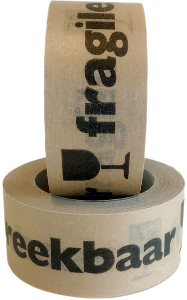 Papieren  Tape - 50mmx66mtr 'Breekbaar Fragile' per stuk