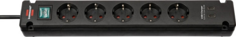 Stekkerdoos Brennenstuhl Bremounta 5vdig incl 2 USB C 3 meter zwart