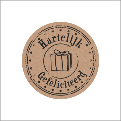Etiket / Sticker kraft Hartelijk Gefeliciteerd 500 stuks