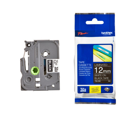 Labeltape Brother P-touch TZe-335 standaard 12mm wit op zwart