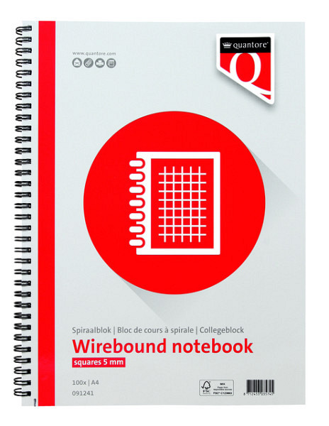 Spiraalblok Quantore A4 ruit 5mm 200 pagina's 70gr