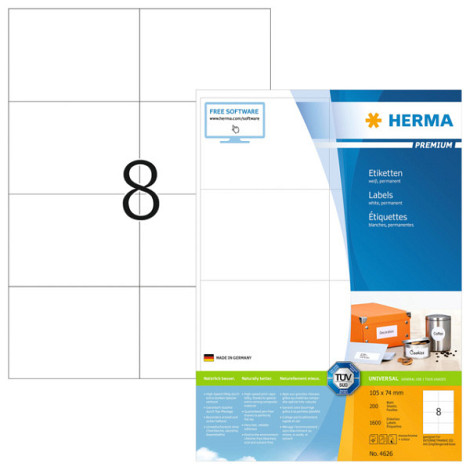 Etiket HERMA 4626 105x74mm premium wit 1600 stuks