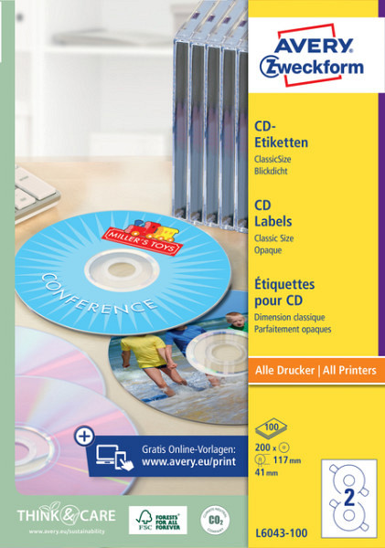 Etiket Avery L6043-100 CD wit 200 stuks