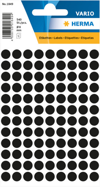 Etiket HERMA 1849 rond 8mm zwart 540 stuks