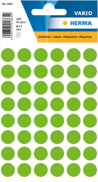 Etiket HERMA 1865 rond 12mm groen 240 stuks