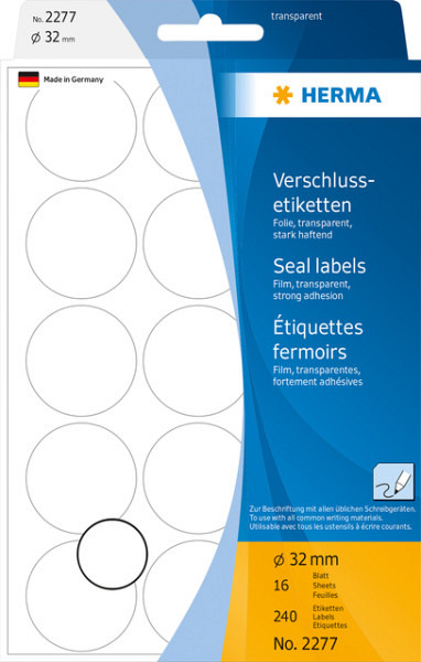 Etiket HERMA 2277 rond 32mm transparant 240 stuks