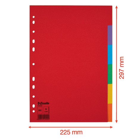 Tabbladen Esselte Economy A4 6-delig  karton 11-rings assorti