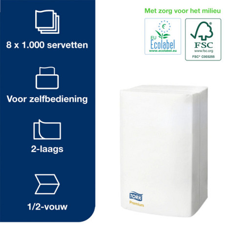 Servet Tork N4 Xpressnap Premium 1/2 vouw 2-laags 213x165mm 1000 vel wit 15850
