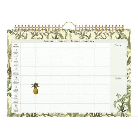 Familiekalender 2026 Lannoo 310x220 Botanic 7dagen/1pagina wit groen