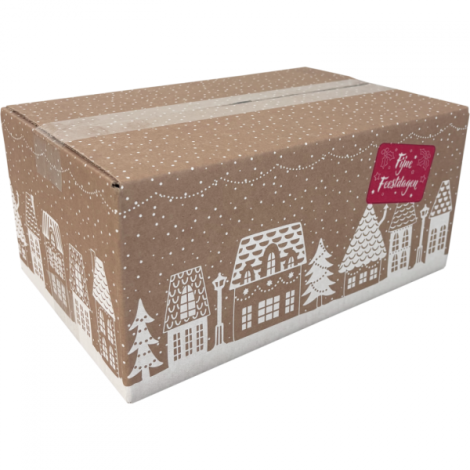 Kerstpakketdoos (A) 310x200x140mm dessin Fijne Feestdagen 2022 per stuk