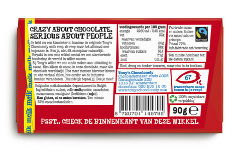 Chocolade Tony's Chocolonely melk reep 90 gram