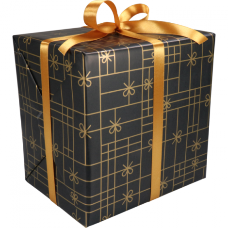 Cadeaupapier 50cm 200m 80gr Strikken zwart/goud 