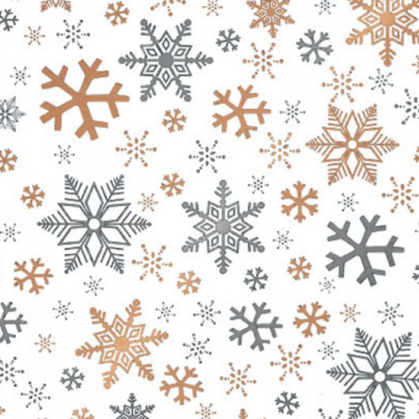 Cadeaupapier 50cm 100m 80gr Sneeuwvlok wit-goud-zilver