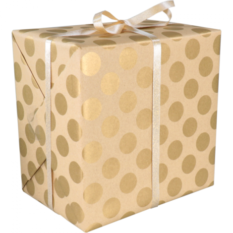 Cadeaupapier 50cm 200m 65gr bruin kraft big Dots goud