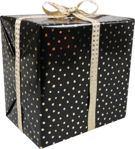 Cadeaupapier 30cm 200m 80gr/m Zwart met Dots glimmend goud