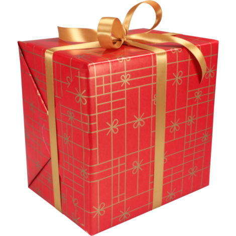 Cadeaupapier 30cm 200m 80gr/m Rood met gouden strikken