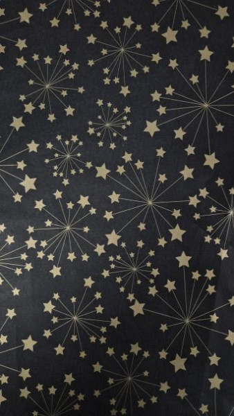 Zijdevloei papier 50x75cm 22gr 100 vel zwart met gouden sterren