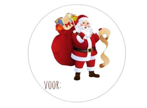 Etiket / Sticker Kerst; Kerstman met zak 250 stuks