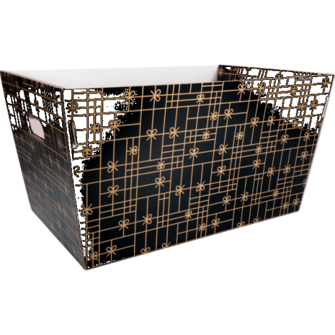 Mand, golfkarton, 432x270x258mm, rechthoekig, zwart/goud  10 stuks
