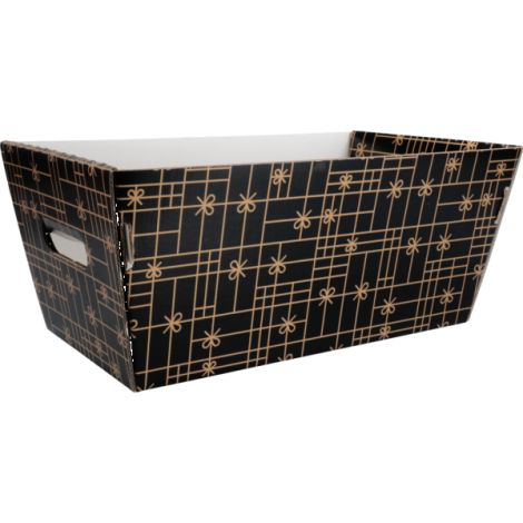 Mand, golfkarton, 366x188x175mm, rechthoekig, zwart/goud  10 stuks