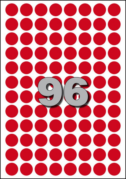 Etiket Avery A5 papier rond 15mm ROOD  960 stuks 96 per vel