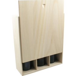 Wijnkist voor 3 fles 340x285x95mm met schuifdeksel erin Paulonia