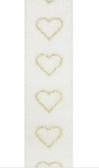 Lint valentijn glittering hearts goud 10m x 15mm