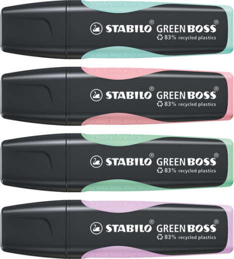 Markeerstift STABILO GREEN BOSS 6070/4 pastel assorti etui à 4 stuks