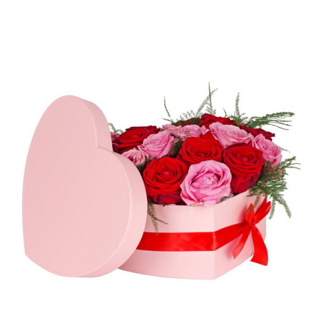 hoedendoos / geschenkdoos hartvorm 20x25xH10cm rose met strik