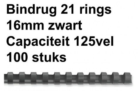 Bindrug GBC 16mm 21rings A4 zwart 100stuks