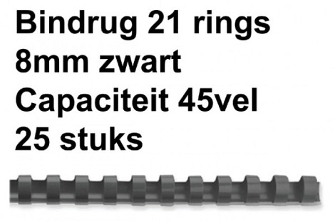 Bindrug Fellowes 8mm 21rings A4 zwart 25stuks