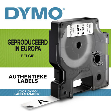 Labeltape Dymo D1 16953 718040 12mmx3.5m nylon zwart op wit